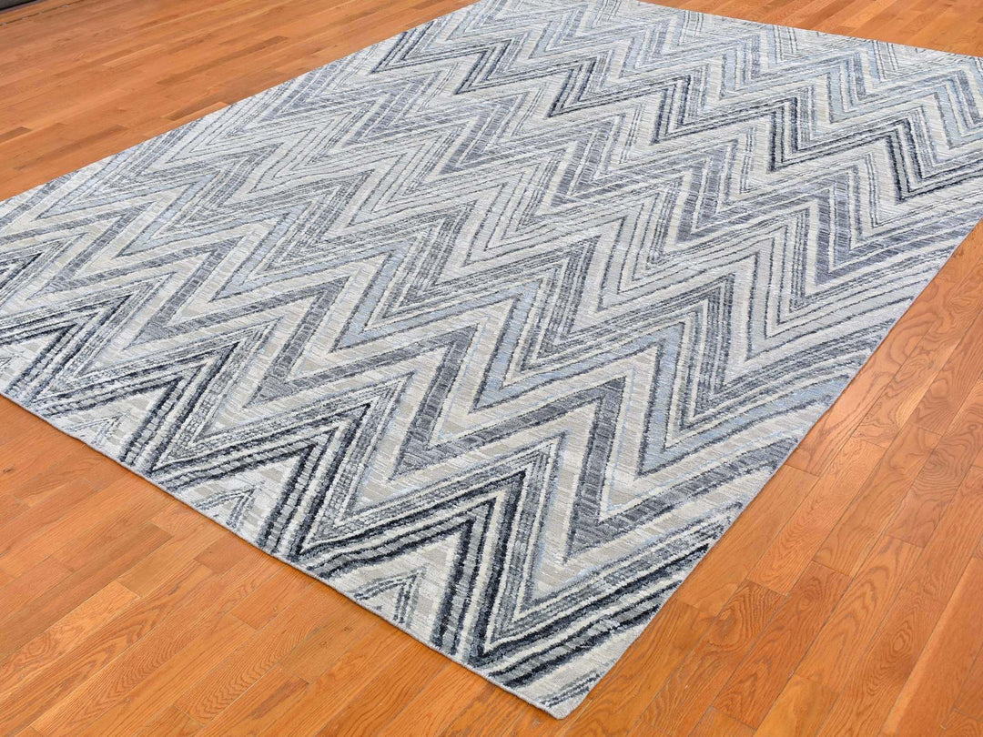 9'1" x 12'3" New Hand Knotted Ivory Wool & Silk Rectangle Oriental Rug - MOA10266843