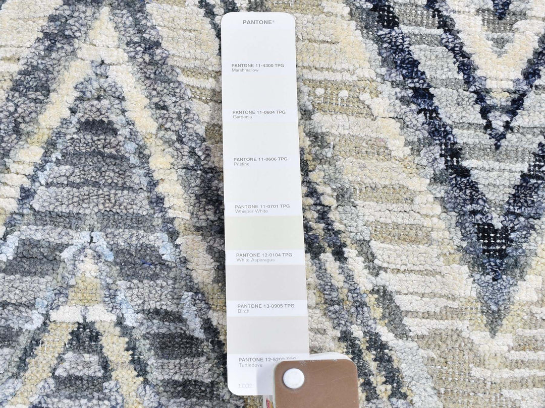 9'1" x 12'3" New Hand Knotted Grey Wool & Silk Rectangle Oriental Rug - MOA10266843