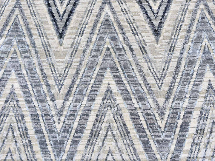 9'1" x 12'3" New Hand Knotted Grey Wool & Silk Rectangle Oriental Rug - MOA10266843