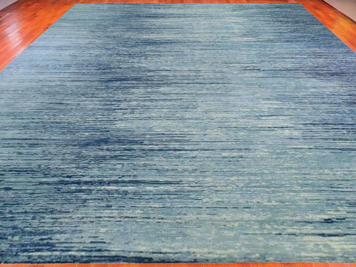 14'1" x 18'0" New Hand Knotted Blue Wool Rectangle Oriental Rug - MOA10266847