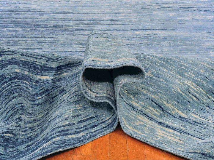 14'1" x 18'0" New Hand Knotted Blue Wool Rectangle Oriental Rug - MOA10266847