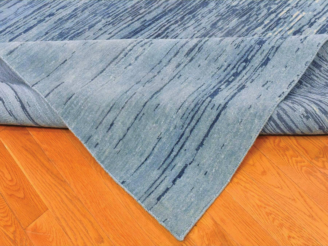 14'1" x 18'0" New Hand Knotted Blue Wool Rectangle Oriental Rug - MOA10266847