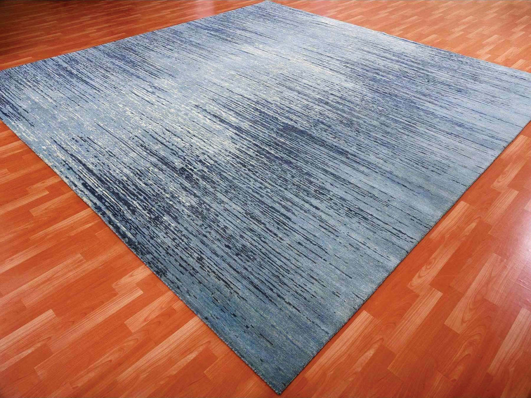 8'1" x 8'1" New Hand Knotted Blue Wool Square Oriental Rug - MOA10266851