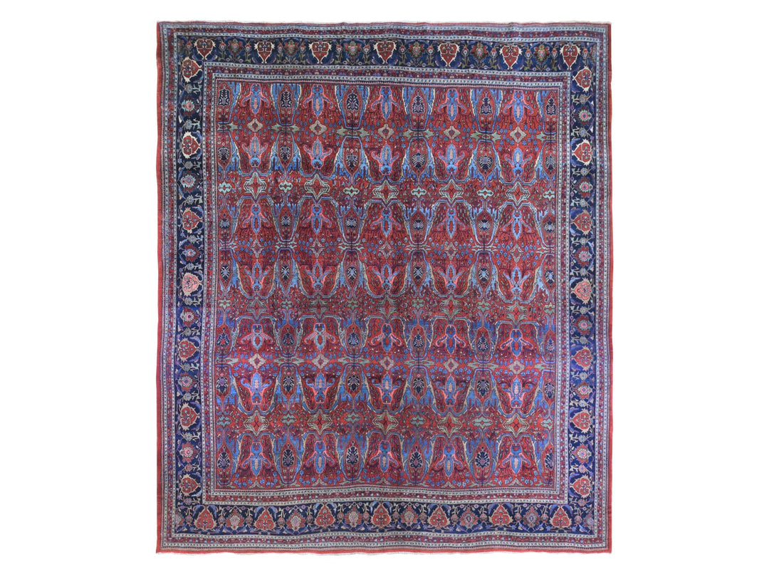 12'5" x 13'9" Vintage Hand Knotted Red Wool Rectangle Oriental Rug - MOA10266865