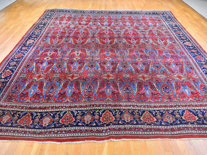 12'5" x 13'9" Vintage Hand Knotted Red Wool Rectangle Oriental Rug - MOA10266865
