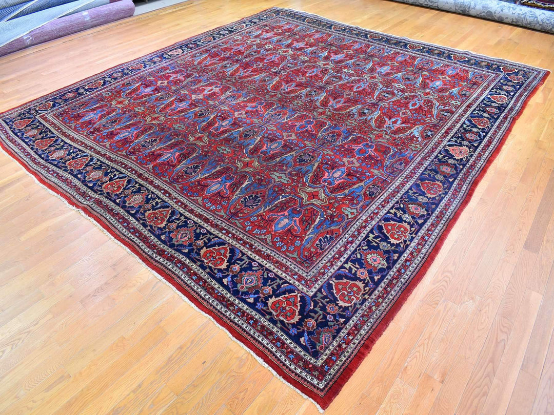 12'5" x 13'9" Vintage Hand Knotted Red Wool Rectangle Oriental Rug - MOA10266865