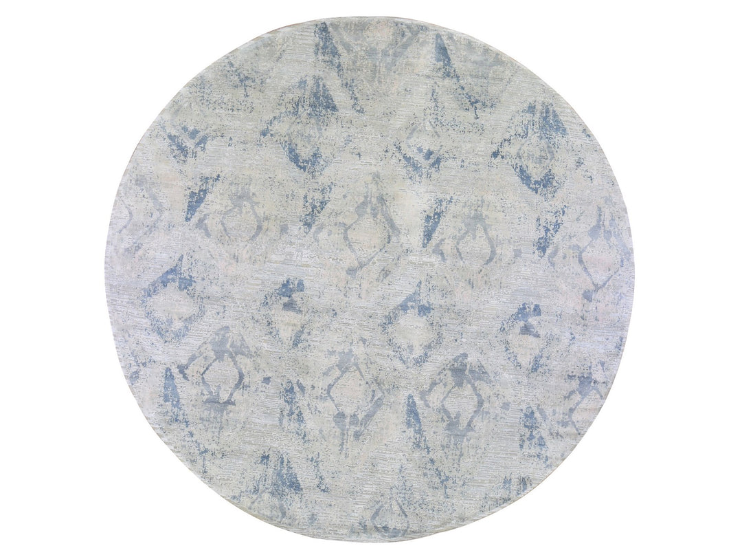 12'0" x 12'0" New Hand Knotted Ivory Wool & Silk Round Oriental Rug - MOA10266867