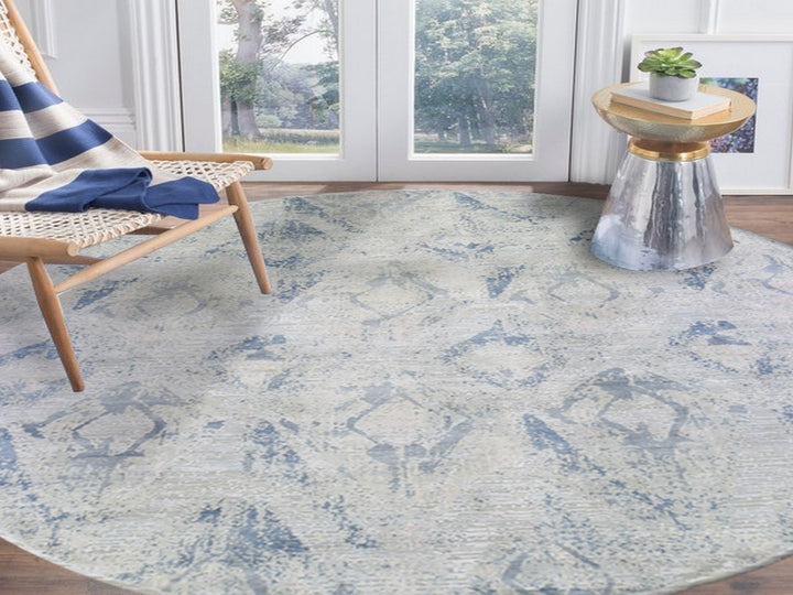12'0" x 12'0" New Hand Knotted Ivory Wool & Silk Round Oriental Rug - MOA10266867