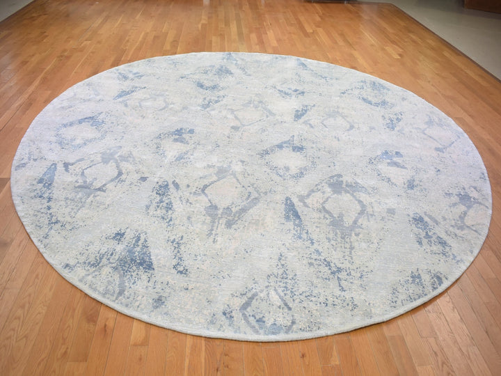 12'0" x 12'0" New Hand Knotted Ivory Wool & Silk Round Oriental Rug - MOA10266867