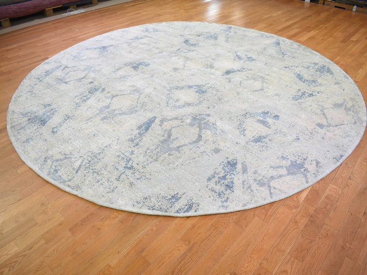 12'0" x 12'0" New Hand Knotted Ivory Wool & Silk Round Oriental Rug - MOA10266867