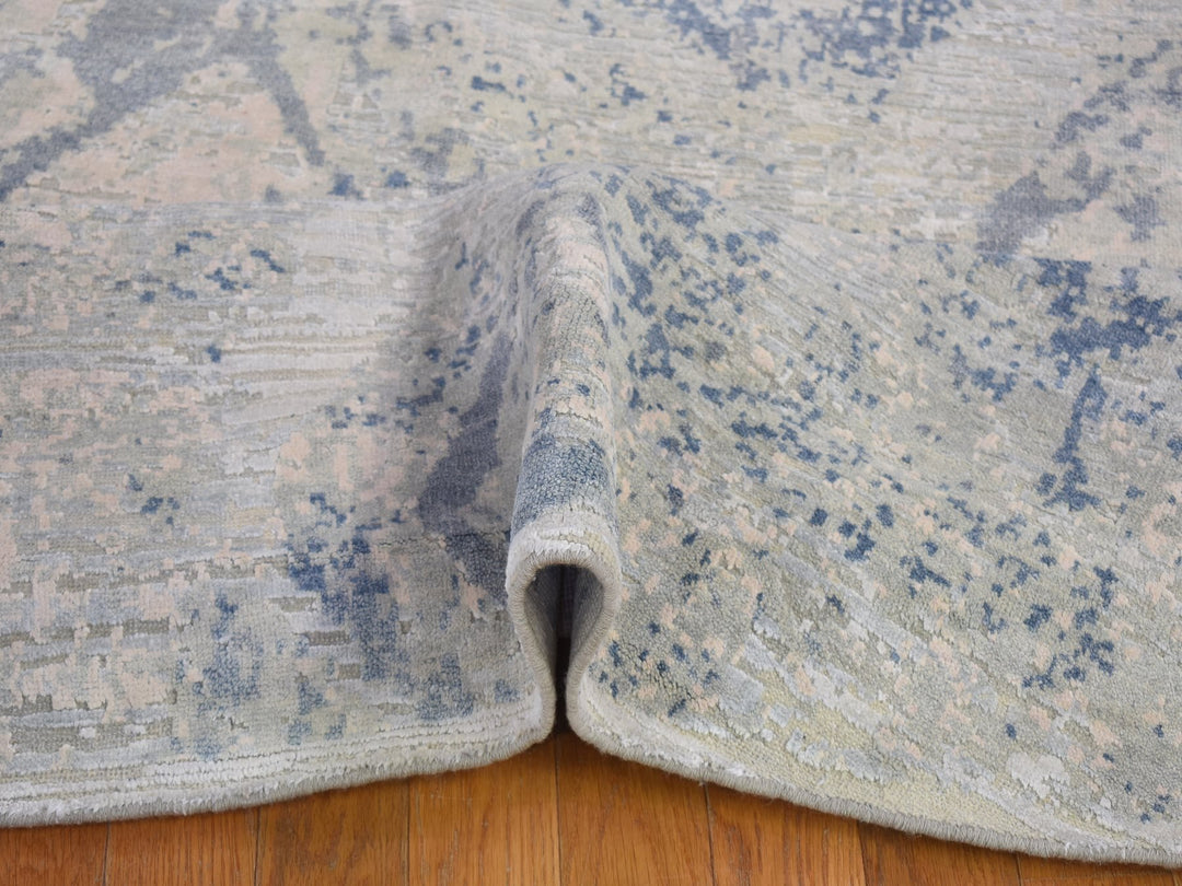 12'0" x 12'0" New Hand Knotted Ivory Wool & Silk Round Oriental Rug - MOA10266867