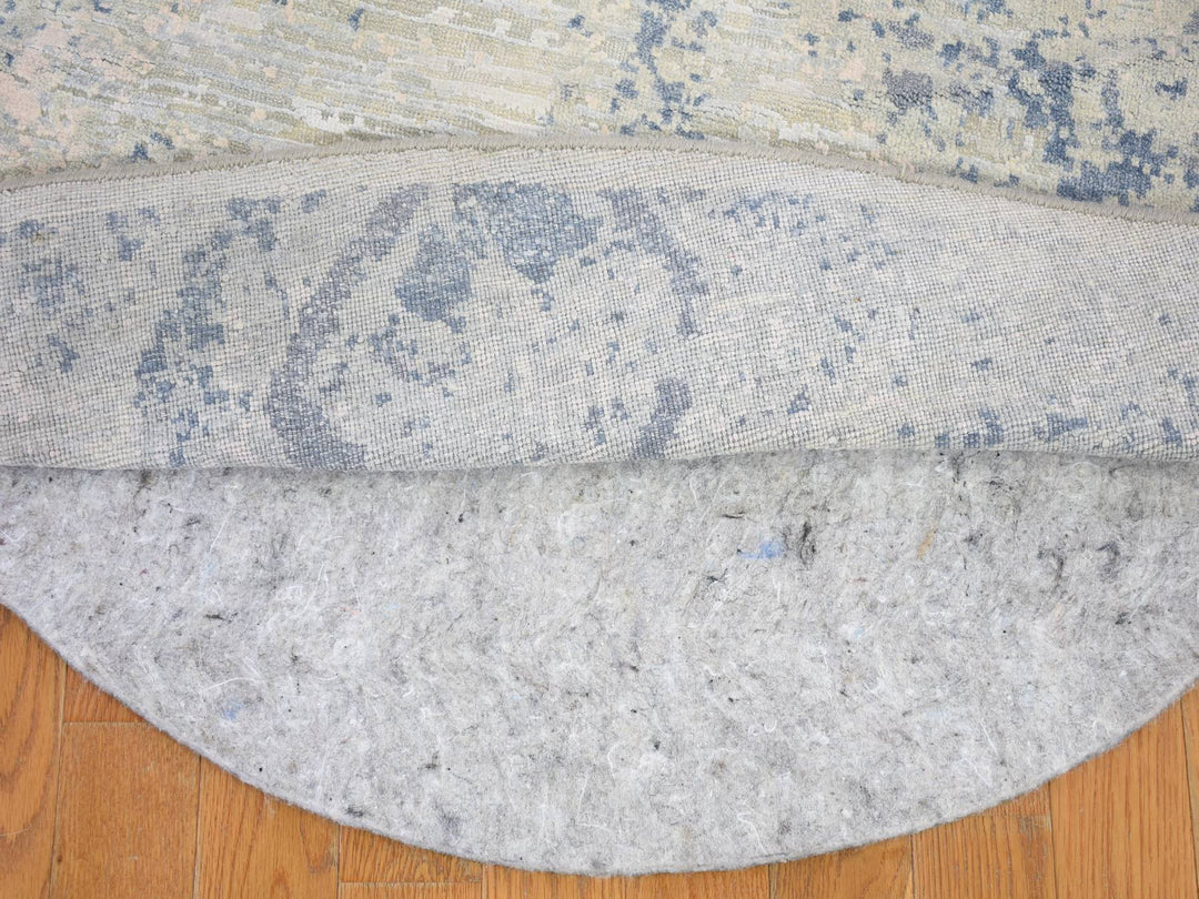 12'0" x 12'0" New Hand Knotted Ivory Wool & Silk Round Oriental Rug - MOA10266867