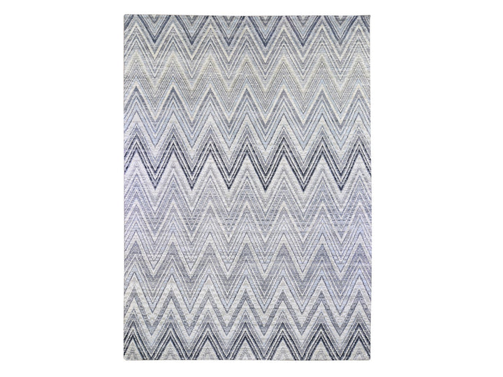 9'10" x 14'3" New Hand Knotted Grey Wool & Silk Rectangle Oriental Rug - MOA10266874