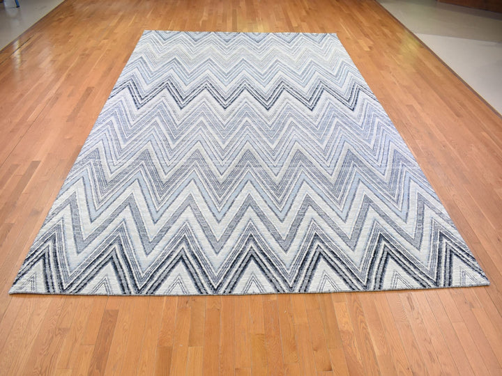 9'10" x 14'3" New Hand Knotted Grey Wool & Silk Rectangle Oriental Rug - MOA10266874