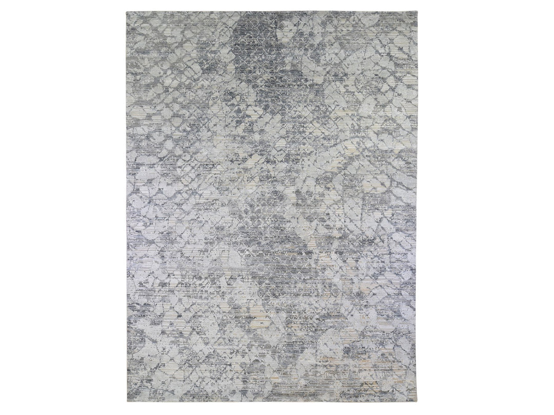 10'1" x 14'2" New Hand Knotted Grey Wool & Art Silk Rectangle Oriental Rug - MOA10266875