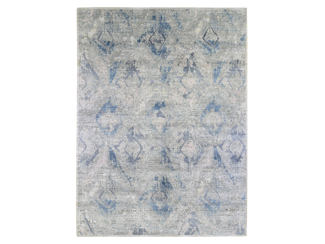 9'0" x 12'1" New Hand Knotted Ivory Wool & Silk Rectangle Oriental Rug - MOA10266876