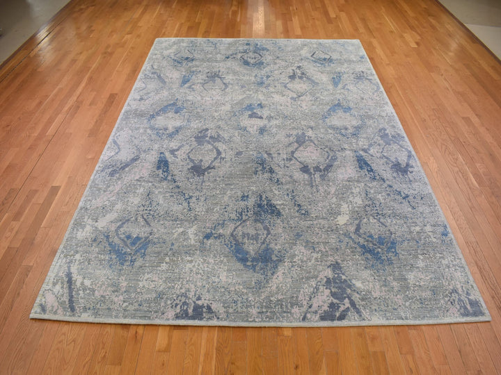 9'0" x 12'1" New Hand Knotted Ivory Wool & Silk Rectangle Oriental Rug - MOA10266876