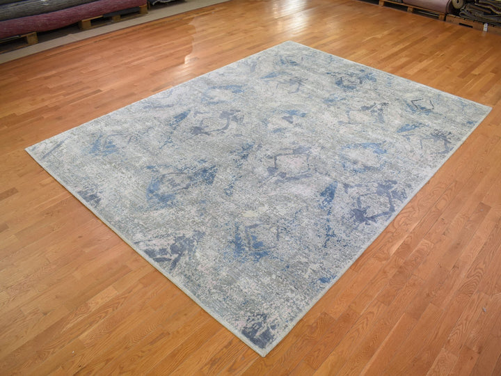 9'0" x 12'1" New Hand Knotted Ivory Wool & Silk Rectangle Oriental Rug - MOA10266876