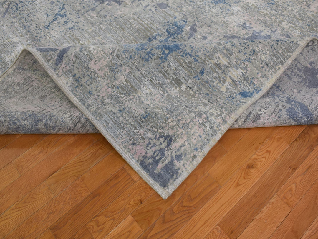 9'0" x 12'1" New Hand Knotted Ivory Wool & Silk Rectangle Oriental Rug - MOA10266876