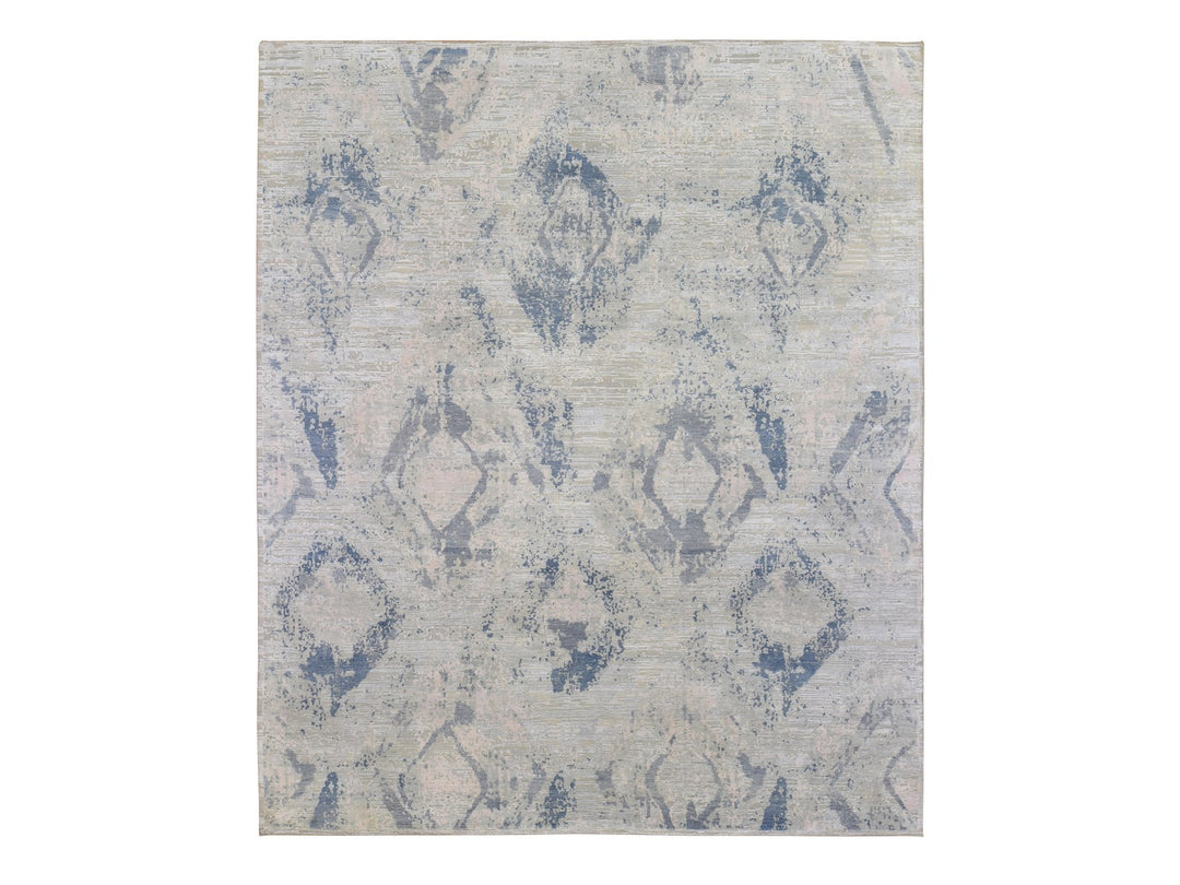 8'0" x 9'6" New Hand Knotted Blue Wool & Silk Rectangle Oriental Rug - MOA10266884