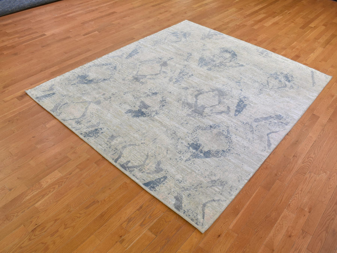 8'0" x 9'6" New Hand Knotted Blue Wool & Silk Rectangle Oriental Rug - MOA10266884