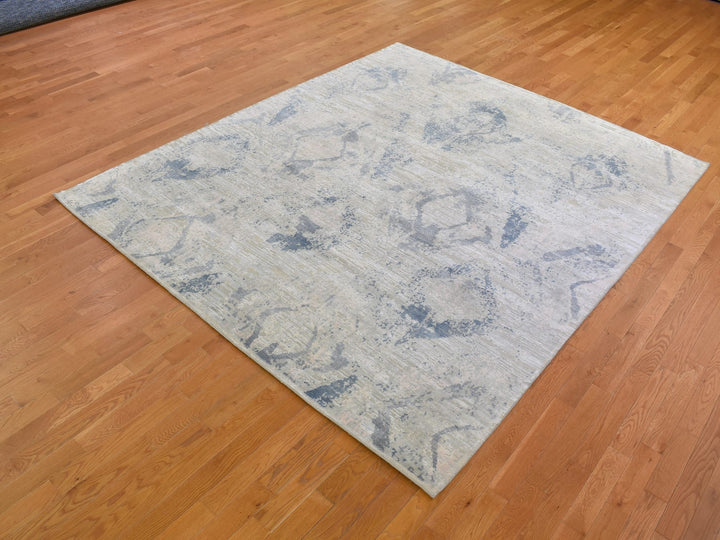 8'0" x 9'6" New Hand Knotted Blue Wool & Silk Rectangle Oriental Rug - MOA10266884