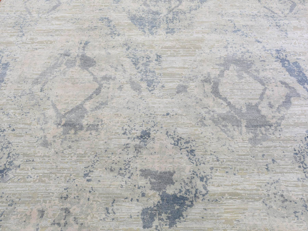 8'0" x 9'6" New Hand Knotted Blue Wool & Silk Rectangle Oriental Rug - MOA10266884