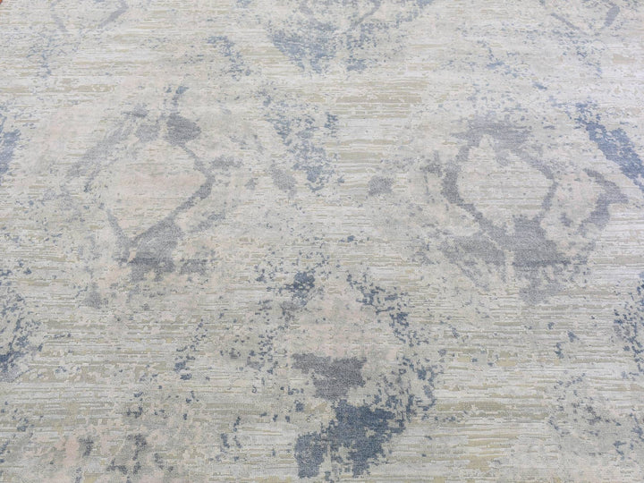 8'0" x 9'6" New Hand Knotted Blue Wool & Silk Rectangle Oriental Rug - MOA10266884