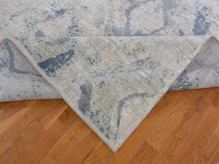 8'0" x 9'6" New Hand Knotted Blue Wool & Silk Rectangle Oriental Rug - MOA10266884