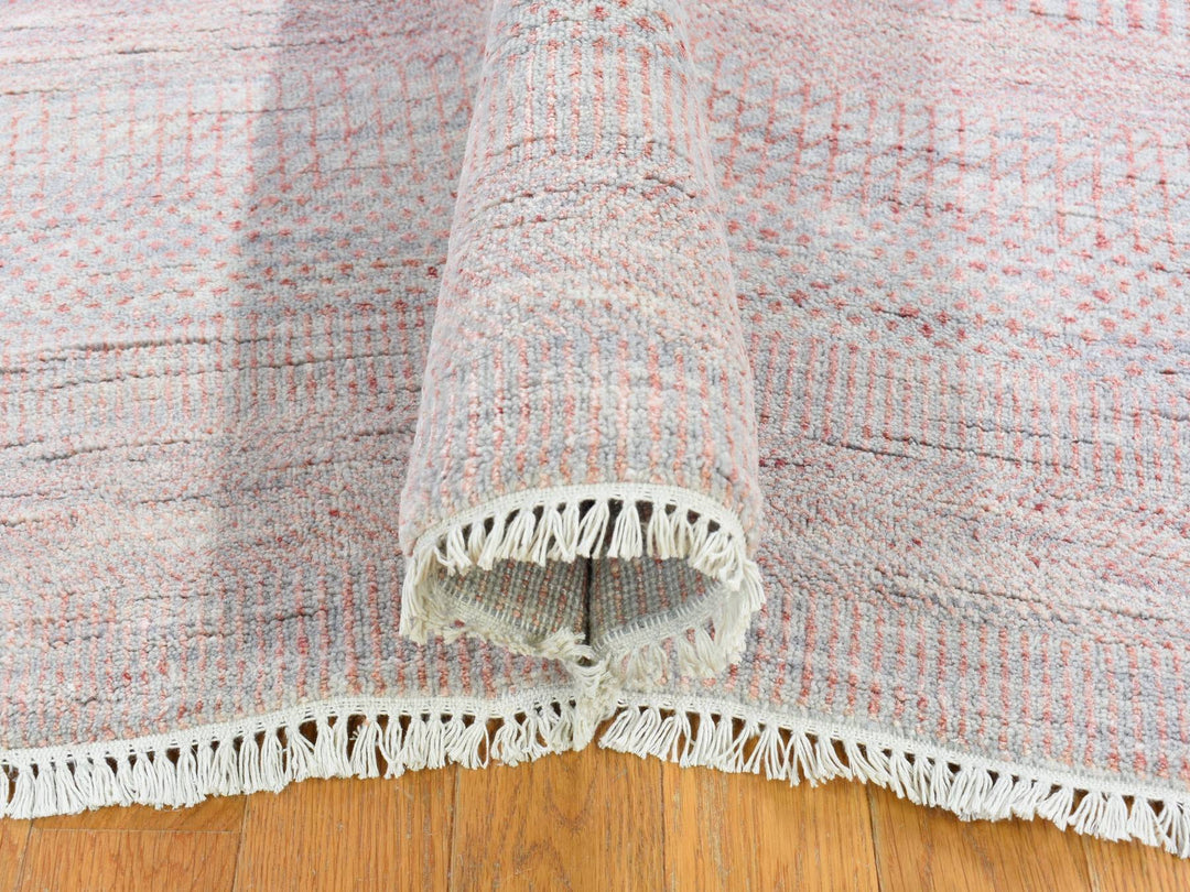 9'0" x 12'1" New Hand Knotted Pink Wool & Silk Rectangle Oriental Rug - MOA10266896