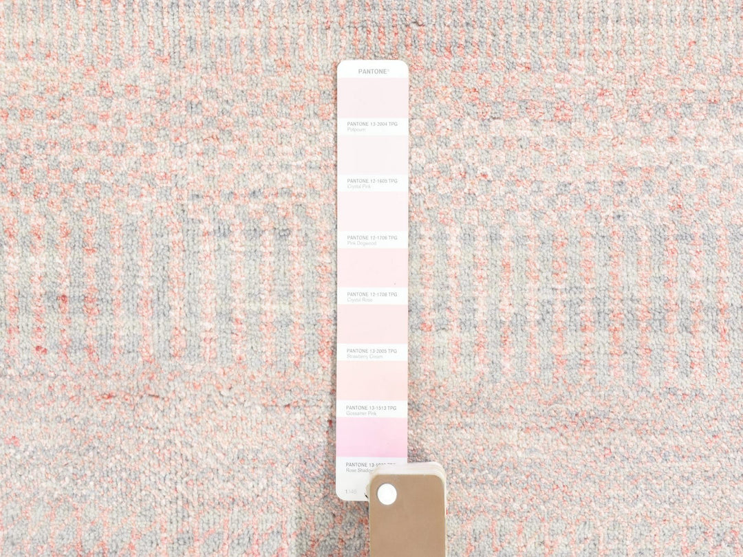 9'0" x 12'1" New Hand Knotted Pink Wool & Silk Rectangle Oriental Rug - MOA10266896
