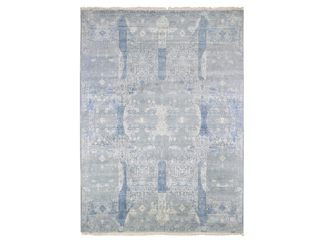 9'0" x 12'2" New Hand Knotted Blue Wool & Pure Silk Rectangle Oriental Rug - MOA10266954