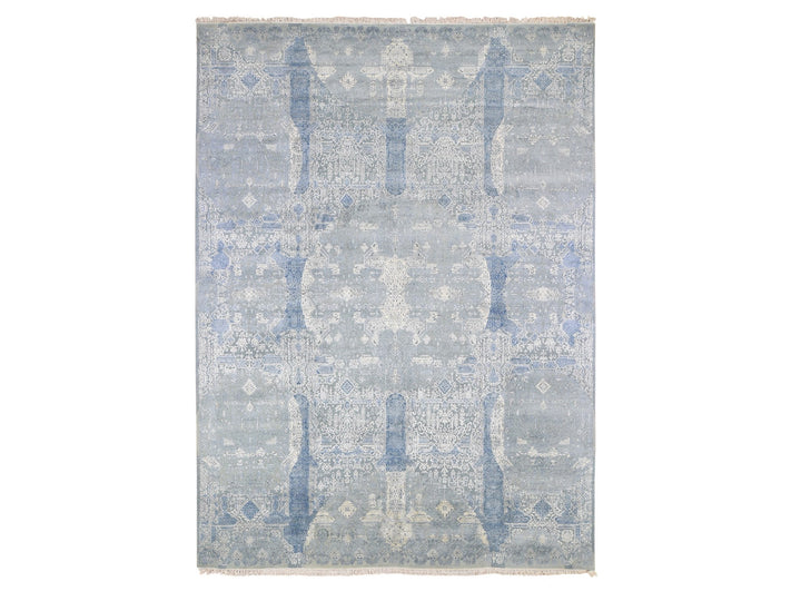 9'0" x 12'2" New Hand Knotted Blue Wool & Pure Silk Rectangle Oriental Rug - MOA10266954