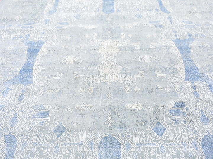 9'0" x 12'2" New Hand Knotted Blue Wool & Pure Silk Rectangle Oriental Rug - MOA10266954