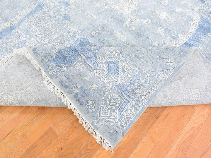 9'0" x 12'2" New Hand Knotted Blue Wool & Pure Silk Rectangle Oriental Rug - MOA10266954