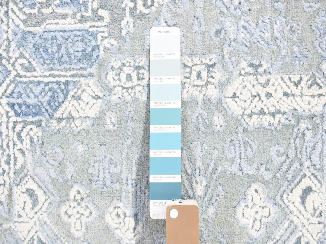 9'0" x 12'2" New Hand Knotted Blue Wool & Pure Silk Rectangle Oriental Rug - MOA10266954