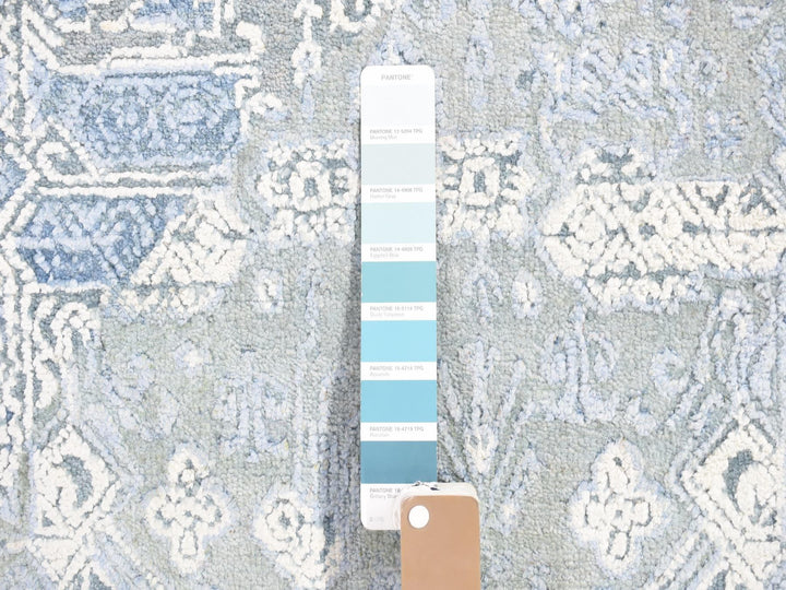 9'0" x 12'2" New Hand Knotted Blue Wool & Pure Silk Rectangle Oriental Rug - MOA10266954