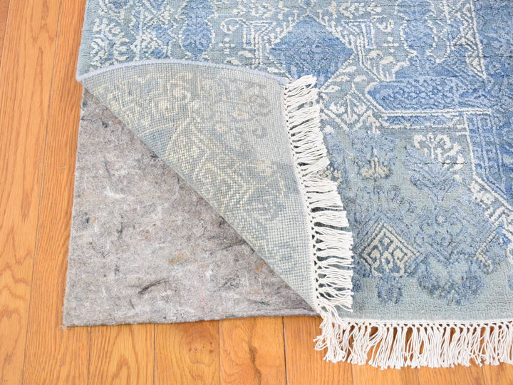 9'0" x 12'2" New Hand Knotted Blue Wool & Pure Silk Rectangle Oriental Rug - MOA10266954