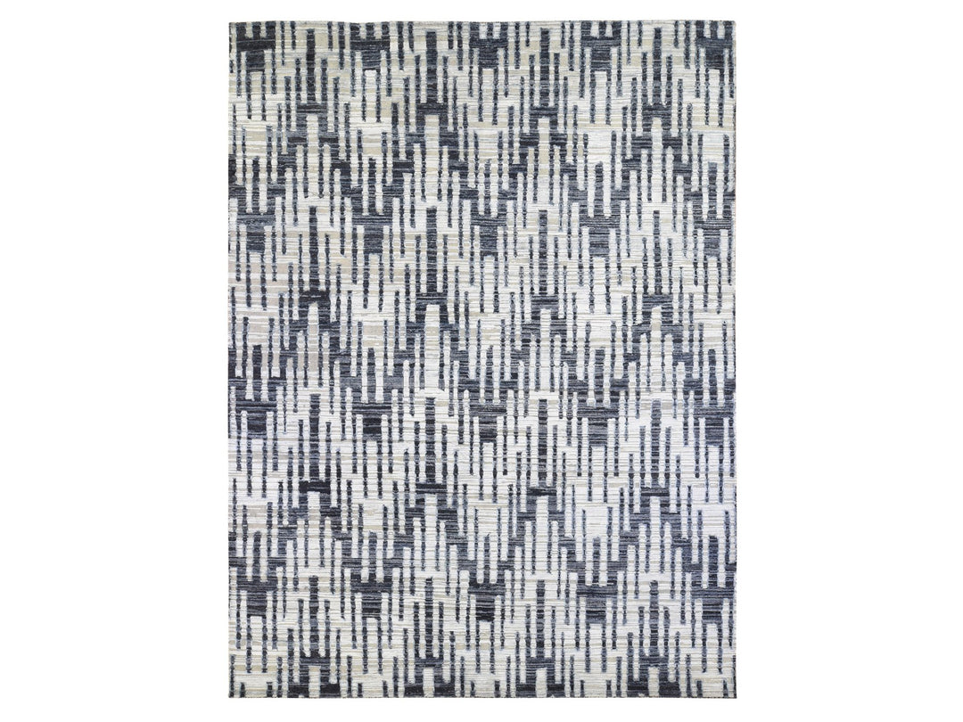 9'0" x 12'0" New Hand Knotted Ivory Wool & Silk Rectangle Oriental Rug - MOA10266955