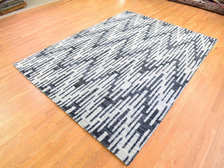 9'0" x 12'0" New Hand Knotted Ivory Wool & Silk Rectangle Oriental Rug - MOA10266955