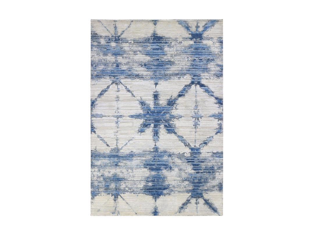 6'1" x 9'1" New Hand Knotted Blue Wool & Silk Rectangle Oriental Rug - MOA10266957