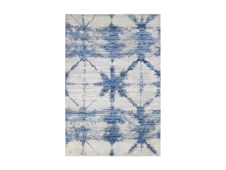 6'1" x 9'1" New Hand Knotted Blue Wool & Silk Rectangle Oriental Rug - MOA10266957
