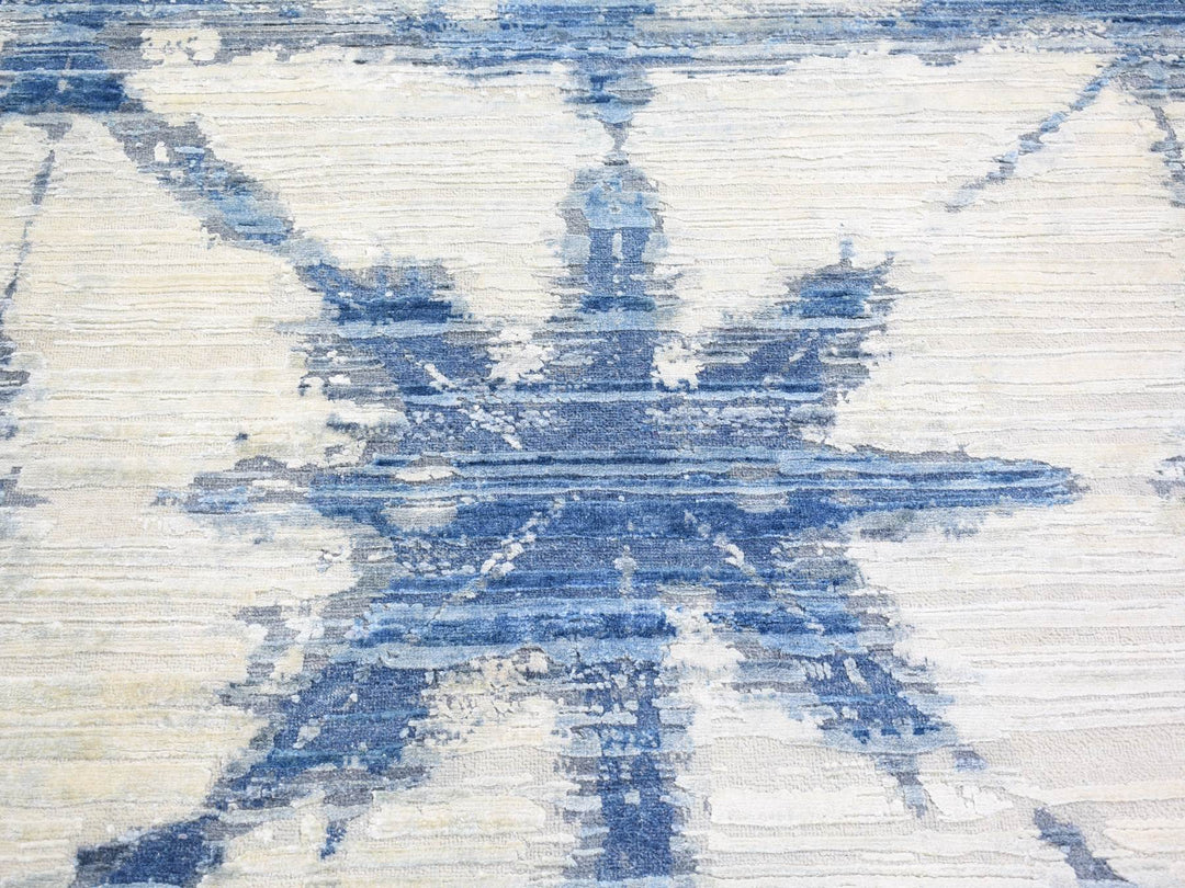 6'1" x 9'1" New Hand Knotted Blue Wool & Silk Rectangle Oriental Rug - MOA10266957