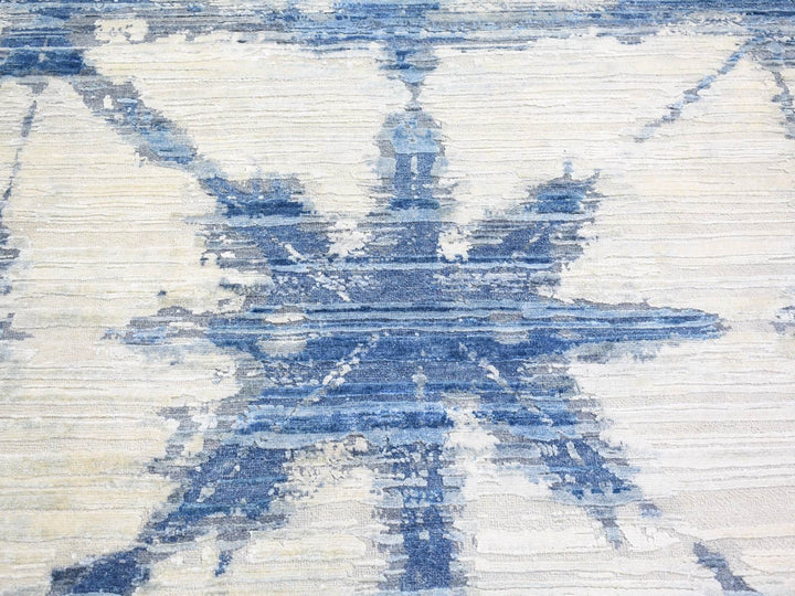 6'1" x 9'1" New Hand Knotted Blue Wool & Silk Rectangle Oriental Rug - MOA10266957