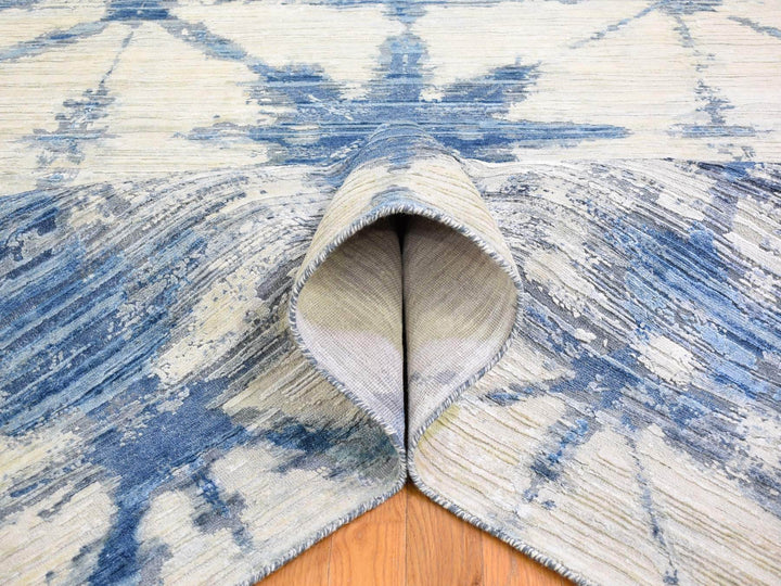 6'1" x 9'1" New Hand Knotted Blue Wool & Silk Rectangle Oriental Rug - MOA10266957