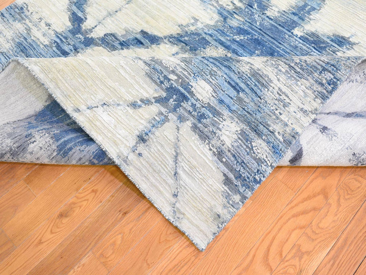 6'1" x 9'1" New Hand Knotted Blue Wool & Silk Rectangle Oriental Rug - MOA10266957