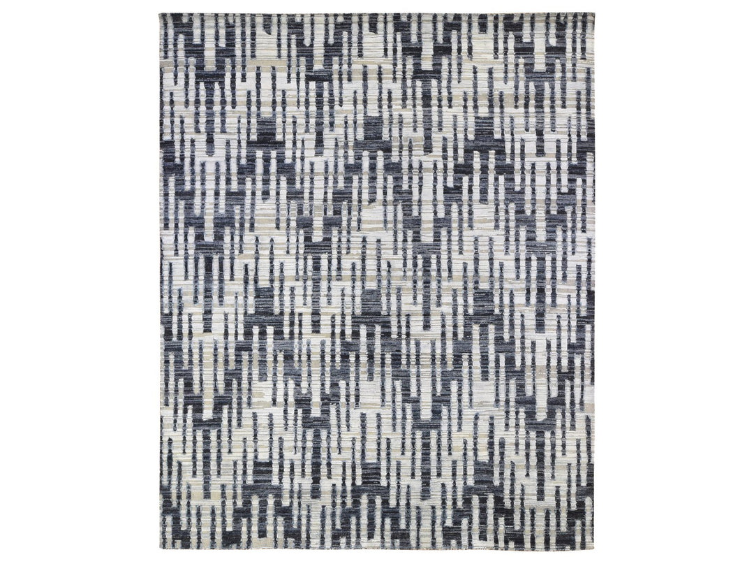 8'0" x 10'1" New Hand Knotted Ivory Wool & Silk Rectangle Oriental Rug - MOA10266958