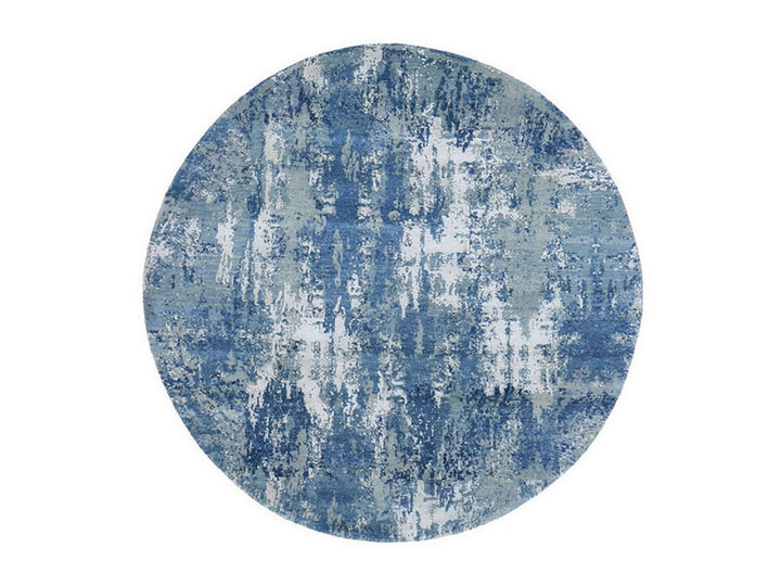 6'2" x 6'2" New Hand Knotted Blue Wool & Silk Round Oriental Rug - MOA10266961