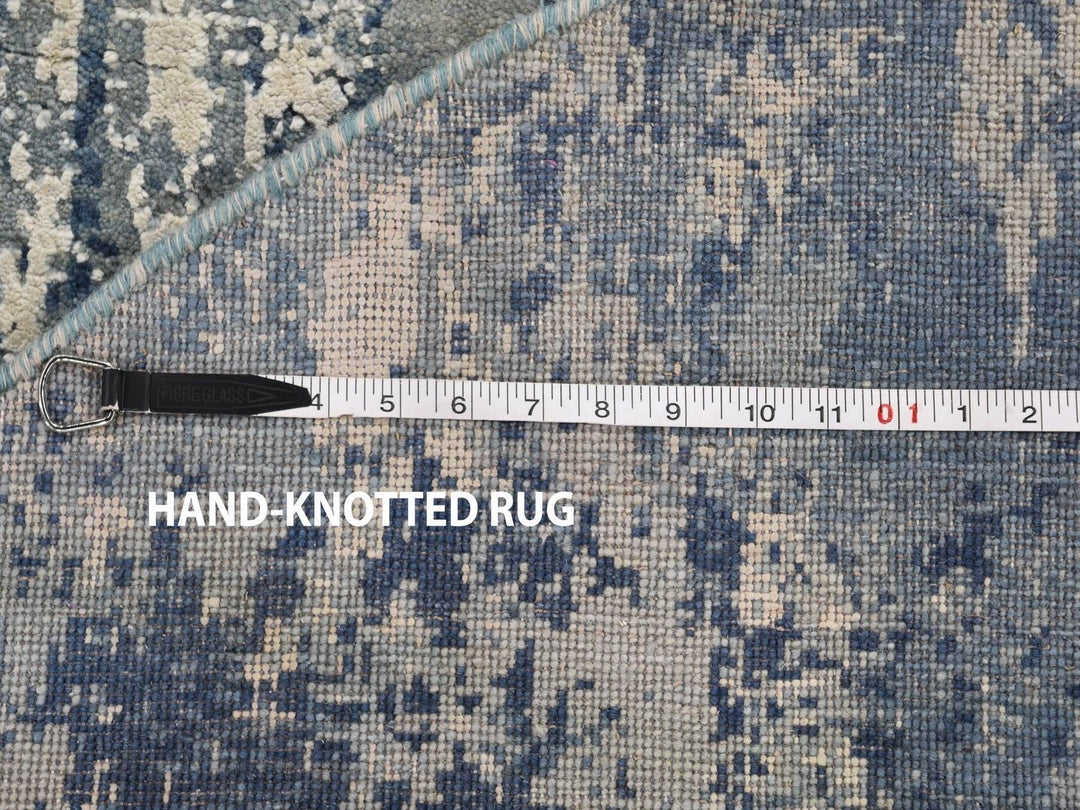 6'2" x 6'2" New Hand Knotted Blue Wool & Silk Round Oriental Rug - MOA10266961