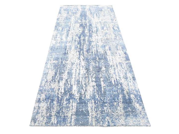 4'1" x 10'2" New Hand Knotted Blue Wool & Silk Runner Oriental Rug - MOA10266963